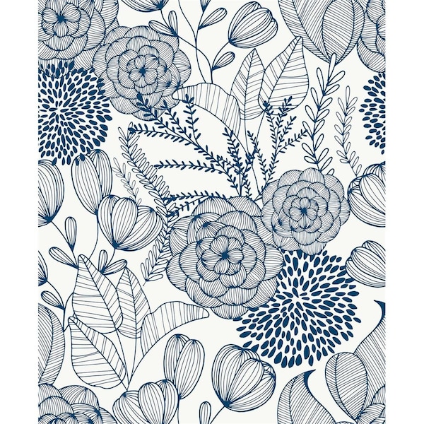 Nuwallpaper Navy Secret Garden Peel & Stick Wallpaper Blue NUS3830 - main